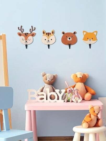 Wooden Animal Wall Hooks Decor, Cute Hooks For Kids And Baby Room Storage
