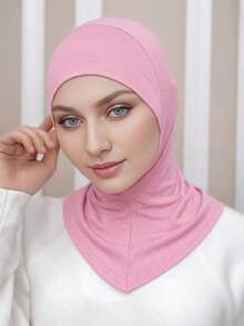 1 pieza Pañuelo de cabeza conveniente para mujer, cobertura total, absorbente de sudor de mentón, hiyab de unicolor - Rosa vieja - Ver 2