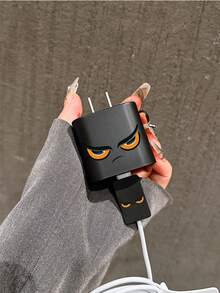 4 piezas Cubierta de adaptador de carga con ojos enojados, Juego organizador de cable de datos - Adaptador de carga 20W/18W, Cubierta de cabezal de adaptador, Compatible con iPhone 11/12/13/14/15/16/13 Pro Max/16 Pro Max/17 Pro Max - Negro - Ver 5