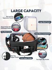 NEWHEY 40L Large Capacity Travel Duffel Bag, Unisex Waterproof Gym Bag With Shoe Compartment And Wet Pocket, Weekend Hiking Backpack - Black - View 3