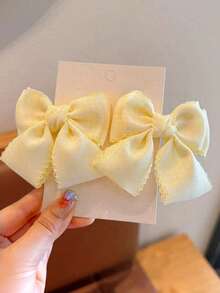 2 chiếc kẹp tóc nơ xếp ly kẻ caro kiểu sinh viên dành cho bé gái, thích hợp cho mùa xuân/hè. - kẹp tóc - Xem 3