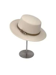 1 pieza Sombrero plano de fieltro de lana de ala ancha de unicolor retro, sombrero de fieltro con decoración de hebilla de estilo vintage británico, adecuado para fiestas temáticas occidentales, reuniones, fiestas de compromiso, cosplay, ceremonias de graduación, bailes de máscaras, festivales, celebraciones de cumpleaños, festivales de música, uso diario, verano, playa, vacaciones, viajes - multicolor - Ver 3