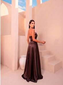 Long Strapless Dress For Graduation, Party, Wedding, Evening - Óxido marrón - Ver 2