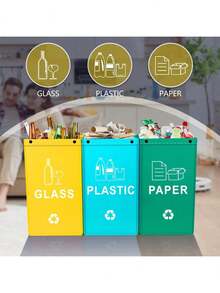 1pc/3pcs Foldable Trash Can, Reusable, Easy To Clean, Large Capacity, Durable Outdoor, Kitchen, Living Room Garbage Sorting Bin - Light Blue + Yellow + Grass Green - View 4
