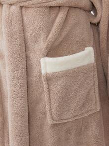 1pc Kids 5-12 Years Soft Coral Fleece Patchwork Bathrobe - Brown - View 8