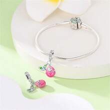 925纯银珐琅花卉吊坠 - 春季郁金香、铃兰、向日葵、玫瑰、樱花、蝴蝶串珠，适合DIY手链，女士原创首饰 - 彩色 - 查看 10