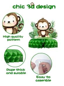 7件套丛林动物主题蜂窝纸装饰品，卡通蜂窝中心装饰，适用于婴儿派对、丛林主题装饰、生日派对装饰、婴儿派对装饰、性别揭晓派对用品、一周岁生日派对背景蜂窝装饰、婴儿派对回礼、派对用品 - 卡通動物 - 查看 7