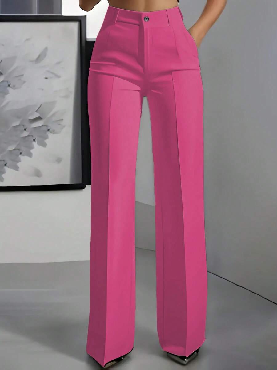 Fashionable Versatile Solid Color Straight Leg Pants Spring - Hot Pink - View 1