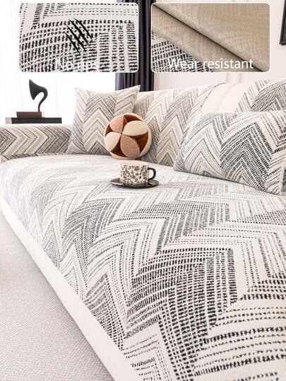 1pc Comfortable Chenille Sofa Cushion Cover, All-Season Universal Sofa Seat Protector, Modern Minimalist Non-Slip Washable Sofa Slipcover, Dust-Proof, Pet-Friendly, Adjustable For Bedroom, Office, Living Room Furniture, L-Shaped And 1/2/3/4-Seater Sofa, Gray Fresh And Soft, No Fading Or Shedding