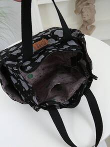 DLIU Tela de pana con estampado floral grueso, bolso de mano de estilo minimalista y retro, bolsa de almuerzo, con cremallera semi sellada, bolsillos a ambos lados, bolsa de compras portátil, bolsa multiusos, bolsa de almuerzo, adecuada para salidas, compras, escuela, trabajo, uso diario, gran capacidad, bolsa cuadrada de mano, contenedor de almuerzo aislado, bolsa de almuerzo, bolsa de picnic, bolsa refrigeradora para escuela, artículos esenciales de verano - Negro - Ver 7