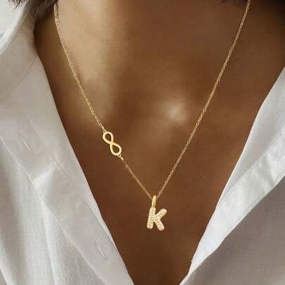 1pc Simple Infinite Symbol Initial Gold Color Stainless Steel Chain Necklaces For Women