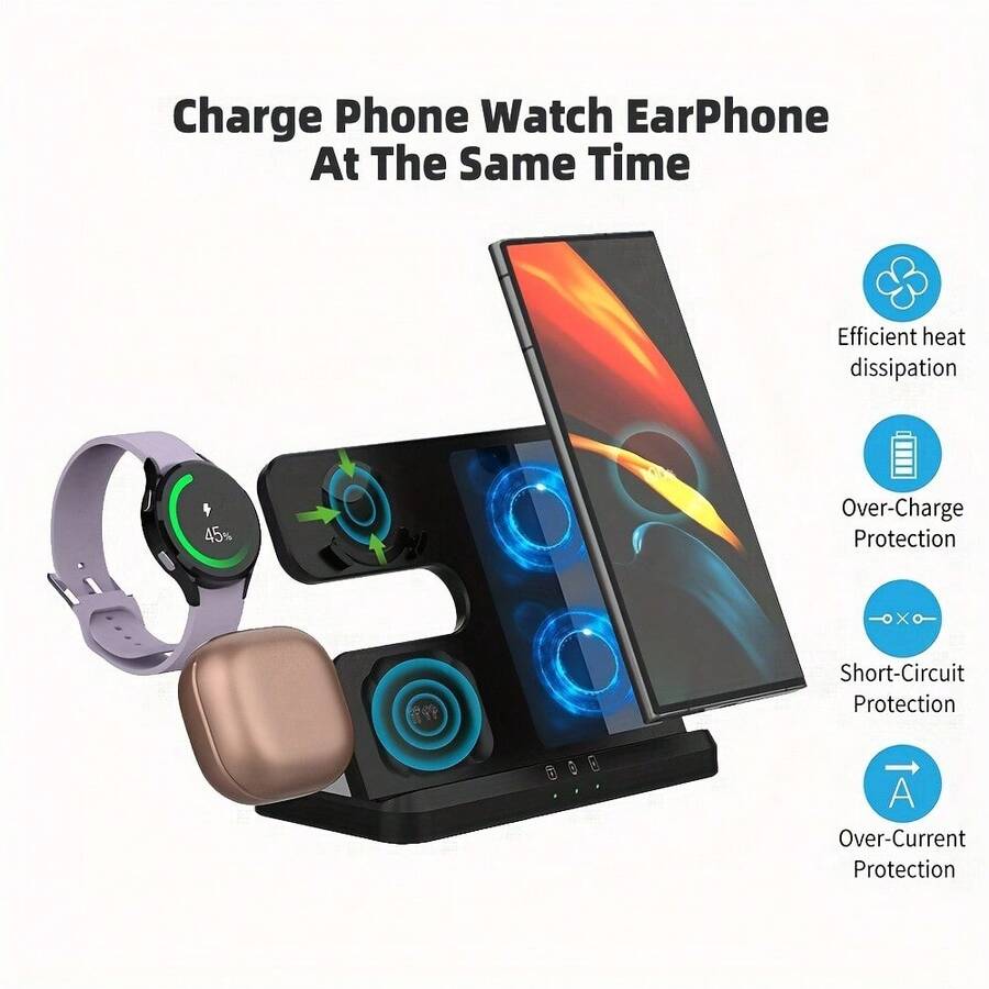 无线充电站，适用于 Ultra/S24/S23/Z Fold 手机和手表，支持快速充电，兼容三星 Watch 8/7/6/5 和 Buds 3/2/Pro