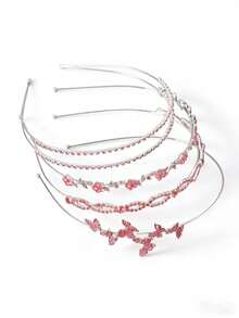The 4pcs Pink Rhinestone Butterfly Flower Hairband Is Elegant And Beautiful, Making It A Perfect Gift For Dates And Festivals Hair Hoop,Summer,Holiday,Travel - Multicolor - View 7