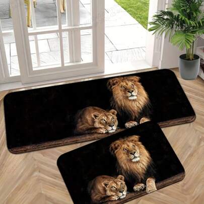 [Machine Washable Polyester Carpet Mat] Proud Lion Autumn Theme Non-Slip Washable Entrance Mat - Thick And Durable Polyester Kitchen And Bathroom Carpet, Machine Washable, Ideal For Home Decor