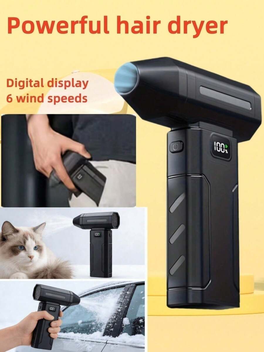 手持迷你风扇，无线吹风机，除尘器，吹雪器，吹叶器，高速风扇，便携式可充电风扇，配备2节3000mAh电池 - A款 - 查看 1