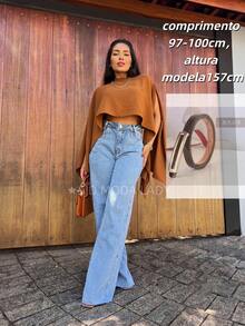 SJD MODA LADY Wide Leg Jeans For Teenagers, Women's Palazzo Jeans, Flare Jeans, Mom Jeans Without Elastane, Ripped Hem, Straight Leg, Casual, Simple, Sexy, Skinny, With Button, Zipper, Pocket, Top Jeans In Fashion, Romantic, Retro, Casual, Chic, College, Minimalist, Versatile, Korean, Y2K, Teen, Youth - 中等水洗藍帶 - 查看 1