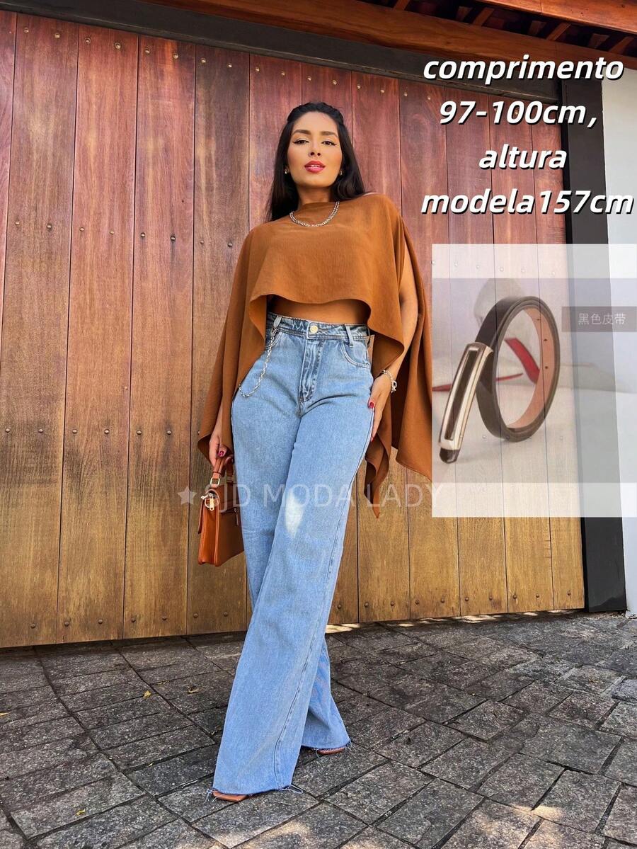 SJD MODA LADY Wide Leg Jeans For Teenagers, Women's Palazzo Jeans, Flare Jeans, Mom Jeans Without Elastane, Ripped Hem, Straight Leg, Casual, Simple, Sexy, Skinny, With Button, Zipper, Pocket, Top Jeans In Fashion, Romantic, Retro, Casual, Chic, College, Minimalist, Versatile, Korean, Y2K, Teen, Youth - 中等水洗藍帶 - 查看 1