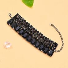 New Arrival Black Geometric Cube Bracelet, European And American Hip-Hop Exaggerated Full Diamond Design, Fashion Street Style Party Rhinestone Jewelry - Black - View 2
