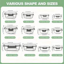 TUMATICLY 17PCS Glass Food Storage Container Set With Lids, Sealable Glass Meal Prep Containers , Microwave, Oven, Freezer, Dishwasher , Bento Box, Salad Maker, Back To School Lunch Box - 查看 6