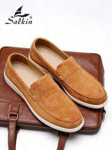 Salkin Designer Mode Herren Wildleder Loafer, Herren Business Formelle Lederschuhe, geeignet für Büro, Hochzeit, Party, Date, romantisches Dinner, Urlaubsgeschenk, Studentenkasualschuhe, vielseitige Herrenschuhe. Empfehlung: eine Nummer größer wählen. - Braun - Übersicht 7