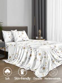 4件套复古花卉图案床单套装，易于打理的超细纤维柔软床上用品套装，花卉图案床笠套装（1张床单+1张床笠+2个枕套），床笠套装，适用于特大号、大号、标准双人床、单人床尺寸，床笠深口袋设计，枕套最大可达11.8英寸，柔软透气，不易起皱，更有利于睡眠，奢华酒店风格，送给父母、朋友的礼物，甜美少女风 - 彩色 - 查看 4