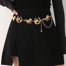 1 pieza Cinturón de mujer con estilo vintage de patrón floral bohemio y occidental, con decoración de metal en forma de U con dos caballos, adecuado para vestidos de verano, cadenas de cintura, cadenas corporales, cinturones de cintura, cinturones de cadena - XY1180 - Ver 12