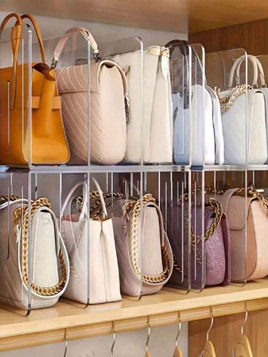 2 piezas/4 piezas Divisores de almacenamiento transparentes de plástico, organizadores de armario de acrílico, soportes para carteras y bolsos, organizadores de bolsas transparentes - transparente - Ver 1