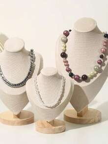 Wooden Human Figure Jewelry Stand, Necklace Display Rack, Jewelry Counter Display Props, Accessories Display Shelf, Necklace Hanging Rack - Beige - View 1