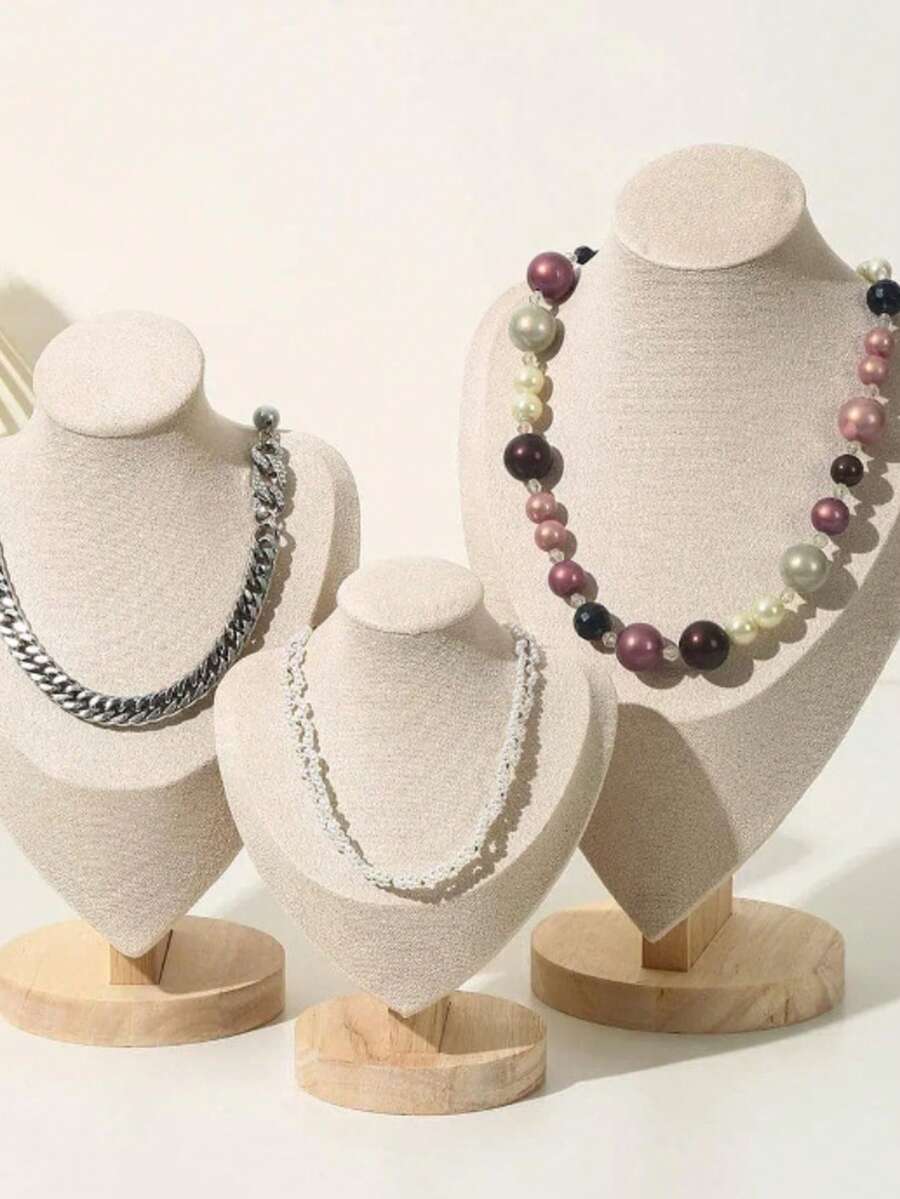 Wooden Human Figure Jewelry Stand, Necklace Display Rack, Jewelry Counter Display Props, Accessories Display Shelf, Necklace Hanging Rack - Beige - View 1