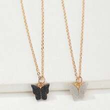 2件套时尚优雅百搭闪亮蝴蝶吊坠项链套装，适合女孩，生日/节日礼物，日常佩戴 - 彩色 - 查看 8