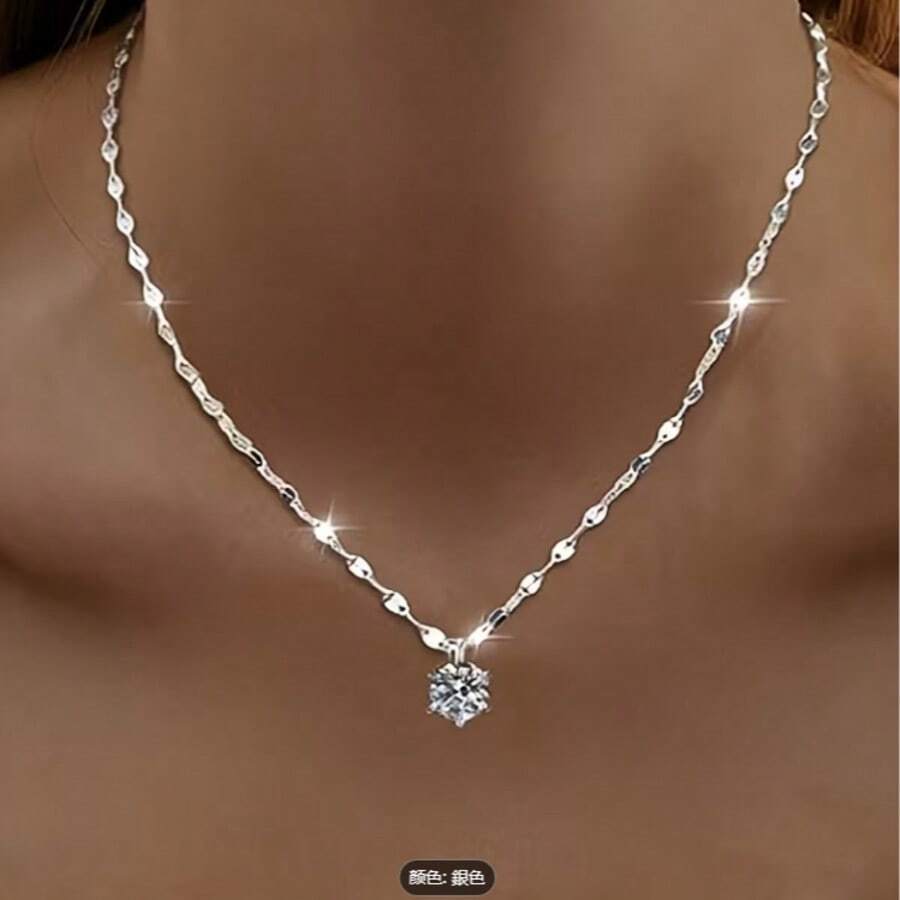 1 chiếc dây chuyền mặt dây chuyền hình môi mạ bạc 925 thanh lịch, đính đá Cubic Zirconia tổng hợp 6 chấu sáng bóng - Dây chuyền tượng trưng cho lời hứa hôn nhân vĩnh cửu, món quà trang sức cao cấp dành cho Ngày của Mẹ, Ngày Valentine. - Bạc - Xem 1