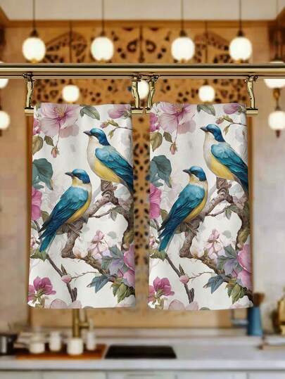 2pcs/4pcs Spring Bird & Flower Pattern Kitchen Towels, Bathroom Hand Towels, Dish Cloths, Countryside Style 40*60cm/15.75*23.62inch, Kitchen Dining Decor, Super Absorbent Microfiber, Quick Dry, Lint-Free, Home Decor, Indoor/Outdoor Party Supplies, Wedding/Holiday Gifts