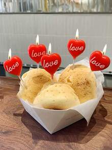 5pcs Red Heart Shaped Happy Birthday Party Cake Candles - Red - View 2