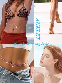 8件套波西米亚风串珠腰链套装，长度31.5英寸，配有邪眼、蝴蝶和贝壳吊坠，适合女性海滩度假和日常佩戴。 - 款式B - 查看 2