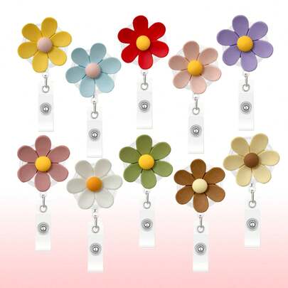 1pc Id Badge Holder Flower Easy Pull Buckle Nurse Medical Workplace Office Expansion Badge Clip