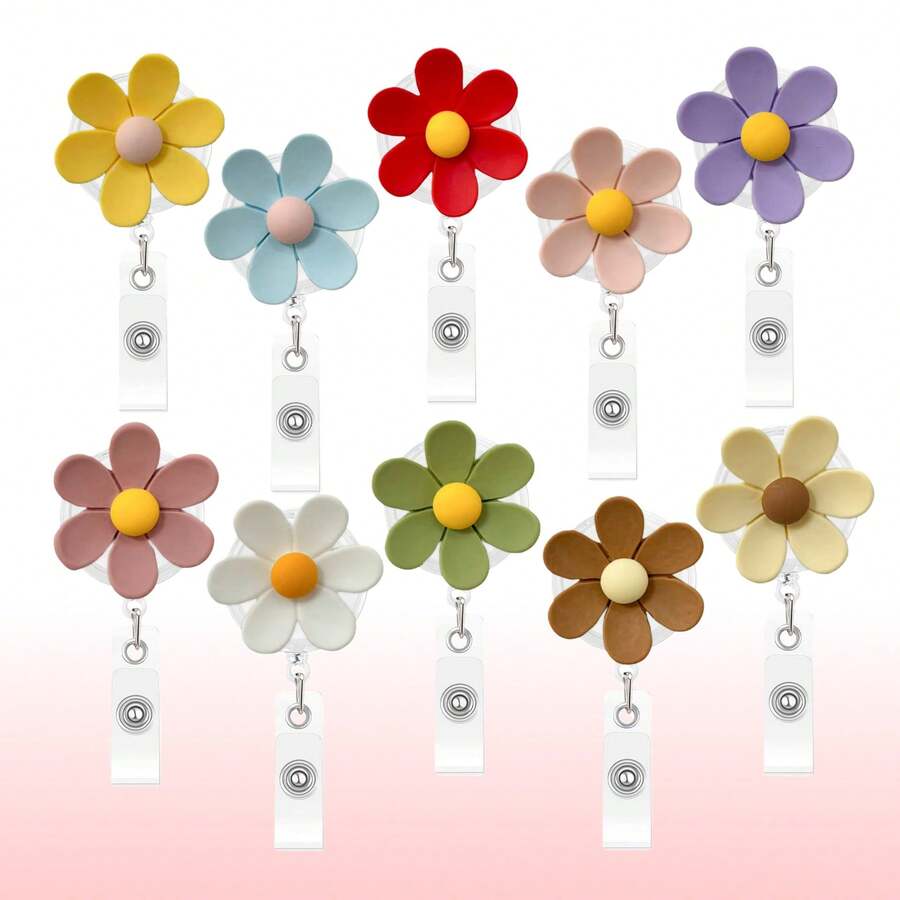 1pc Id Badge Holder Flower Easy Pull Buckle Nurse Medical Workplace Office Expansion Badge Clip - a - View 1
