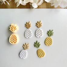 2个菠萝形软陶首饰制作模具，水果菠萝造型聚合物粘土模具，夏季浪漫风格粘土模具，适用于DIY耳环、胸针、吊坠、陶瓷和其他工艺品 - 黃色 - 查看 3