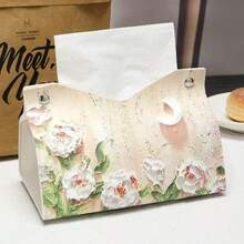 2 piezas Cubierta de caja de pañuelos de cuero sintético de alta gama (adecuada para sala de estar, mesa de comedor, soporte de pañuelos para el salpicadero del coche), con diseño de tulipanes de colores múltiples, fácil de rellenar por la ranura inferior, durable y fácil de limpiar, caja de pañuelos decorativa esencial para la decoración del hogar | Adecuada para la renovación del hogar de verano, regalo de inauguración de la casa, Día de la Madre, regreso a la escuela en la residencia, uso en la sala de estar y el baño - Multicolor - Ver 7