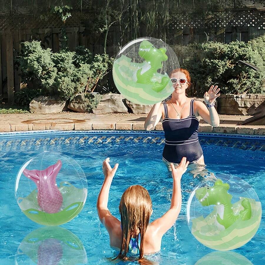 1pc Inflatable Dinosaur Ball, PVC Approx. 11 Inches Mermaid Tail Cartoon Beach Ball, Best Choice For Pool Fun, Beach Party