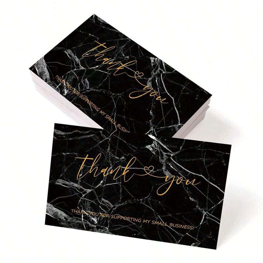 50pcs Black Mini Thank You Cards, Thank You For Your Support Cards, Blank Business Greeting Cards For Business, Gift Packaging & Customer Appreciation, Thoughtful Way To Express Gratitude Valentine's Day - 多色 - 查看 1