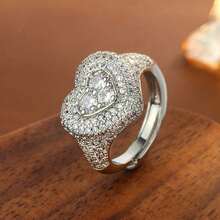 奢华心形合成锆石几何可调节戒指，女士珠宝礼品 - 白色 - 查看 8