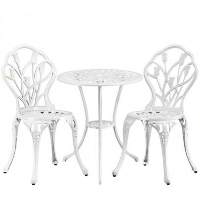 3 Piece Patio Bistro Set, Garden Round Aluminum Table With 2 Chairs, Outdoor Antique Rose Vine Dining Furniture