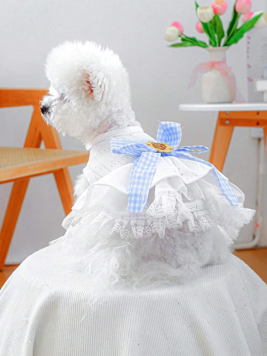 PETCIRCLE 1件宠物衣服，狗狗连衣裙，可爱薄纱裙，轻盈春夏新品 - 白色 - 查看 1