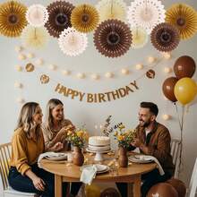 12 Peças Conjunto de Decoração de Leque Redondo de Favo de Mel de Papel Marrom, Adequado para Aniversário Boho Neutro, Chá de Panela, Despedida de Solteira, Cabine Fotográfica de Casamento, Decorações de Festa de Papel para Aniversário - B - Visão 3