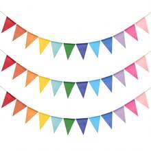 12面/套彩色三角旗，适用于生日派对、婚礼装饰、户外派对，防水亚麻质感三角旗，每串4米，可重复使用 - 查看 10