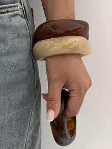 3pcs Asymmetrical Resin Semi-Transparent Bracelet Set, Personalized Versatile (Handmade With Slight Surface Marks) - Multicolor - View 3