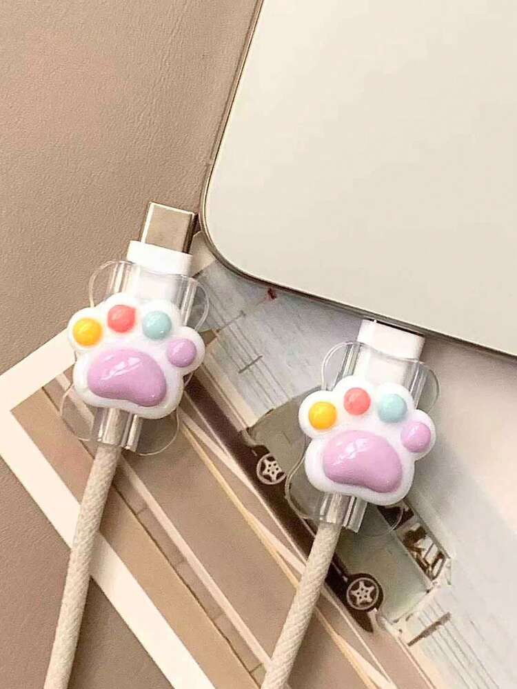2个可爱猫爪渐变色充电线保护套，20W通用Type-C安卓充电器礼品 - 彩色 - 查看 2