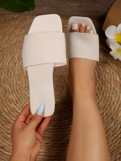 صندل نسائي واسع القياس مُنسوج، أحذية مسطحة مريحة وكاجوال، صندل شاطئ بيج متعدد الاستخدامات