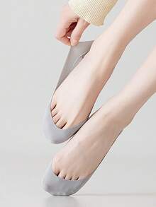 1/5/10 双装女士 3D 船袜 透气加厚蝴蝶结足部按摩保健隐形袜 硅胶防脱丝质减震船袜 - 彩色 - 查看 4