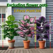 3件套大型逼真仿真植物，包括优雅的紫色植物、龟背竹和粉色植物，适用于家居、花园、阳台、窗台、庭院花盆和婚礼装饰 | 常绿仿真植物，无需维护的户外绿植，非常适合后院景观、办公室、家居装饰和园艺（不含花盆） - 彩色 - 查看 16